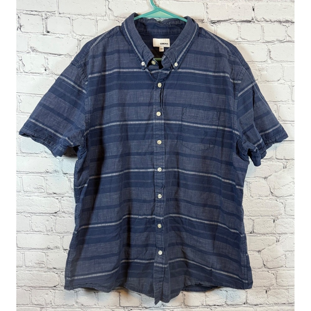 Sonoma Striped Button Up Casual Short‎ Sleeve Shirt XXL